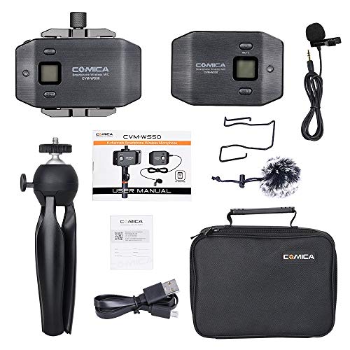 COMICA CVM-WS50(C) 6-Channels Mobile Professional Lavalier Wireless Microphone System with Smart Clamp and Tripod Compatible for Mobile iPhone X/Android Video/Live Video/YouTube/Interview/Vide - Thumbnail 7
