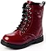 DADAWEN Boy's Girl's Combat Lace-Up Side Zipper Mid Calf Boots Dark Red US Size 13 M Little Kid