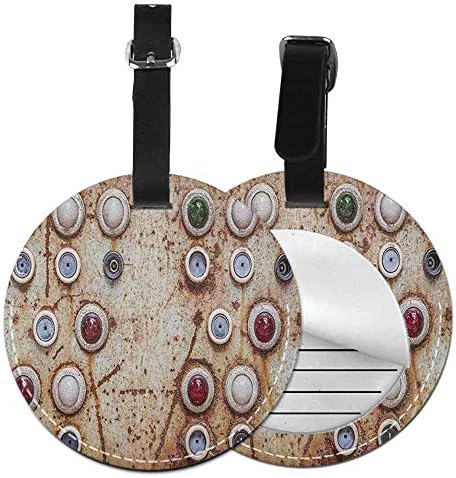 Waterproof round luggage tag Industrial Unisex Image of Old Switching Panel Authentic Antique Broken Engine Control Tools Sign Photo，Diameter3.7" Multi