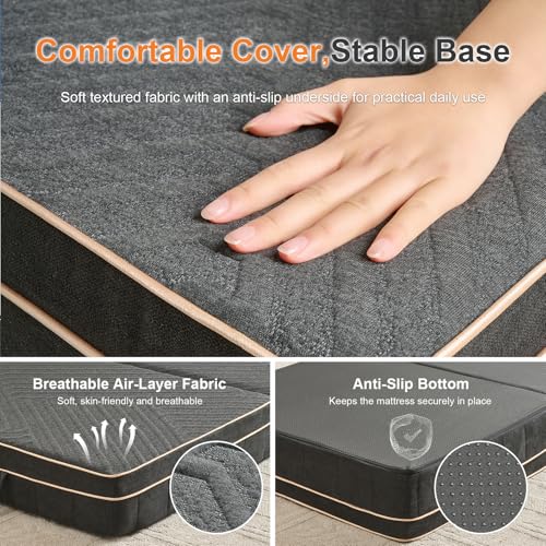 OIGAE Colchón Plegable 120x195x15cm, Colchoneta Plegable de Espuma Viscoelástica en Tres Partes, con Espuma de Tres Capas, para Hogar, Viajes y Acampada, Funda Lavable, Asas, Base Antideslizante