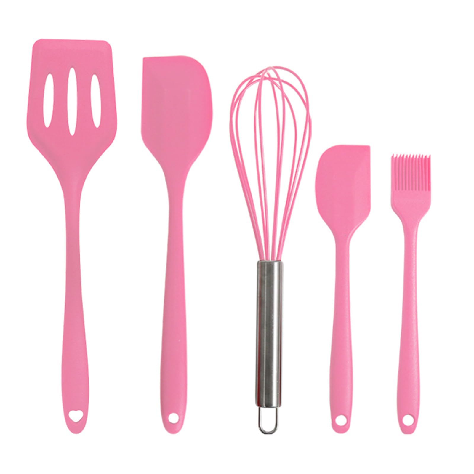 Silicone Rubber Kitchen Supplies Set Baking Tools 5PCS (Small Scraper + Large Scraper + Egg Beater + Leak Spatula + Small Oil Brush) Pink — image 1