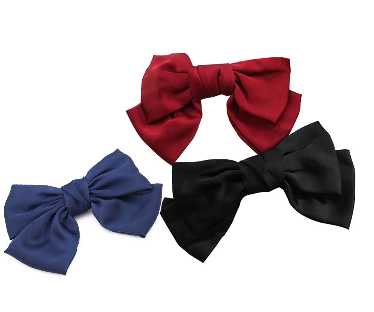 Fodattm 3 PCS Cute Large Satin Ribbon French Hair Bow Clip Bowknot Hair Barrette Party Hair Pin for Women Lady