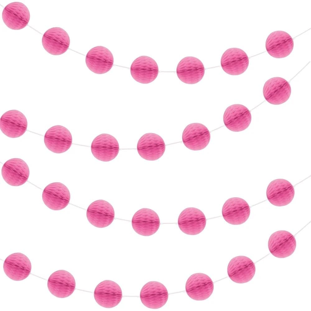 Vibrant Hot Pink Paper Honeycomb Ball Garland (2 Meters) 1 Piece - Elegant Party Decoration for Events and Celebrations
