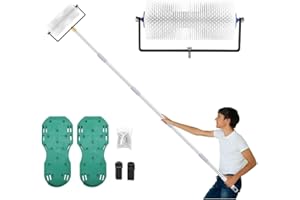 Professional Self-Leveling Floor Kit, 196cm Adjustable Stainless Steel Pole with Spiked Roller, Spike Plates and Straps for C