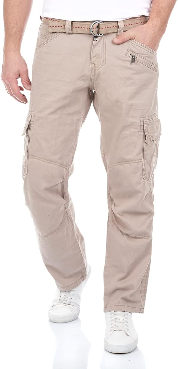 Timezone Cargohose Herren mit Gürtel BenitoTZ Loose Fit Cargo Hose Taschen Baumwolle Beige Grau Khaki 29 30 31 32 33 34 36 38 40