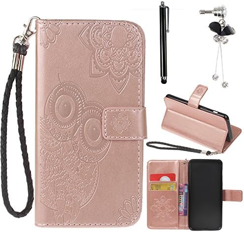 Ultra Slim Case for Samsung Galaxy A8 Plus 2018, Sunroyal PU Leather Case Shock Resistance Cover for Samsung Galaxy A8 Plus 2018, Owl Flower Case Magnetic Closure Purse with Card Holder -Rose Gold