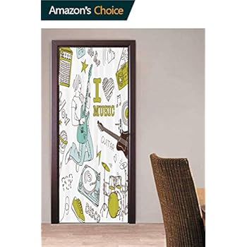 Door Mural Halloween Ghost Sticker Household 3D Wall Sticker, Love Music Sketch Door Stickers Wallpaper Decal Room Decors, 30.3W x 78.7H Inches