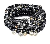 Multilayer Bohemian Black Beaded Bracelet Crystal pendant Charm Stretch Beach Bangle Bracelet Jewelry 7 Colors for Women