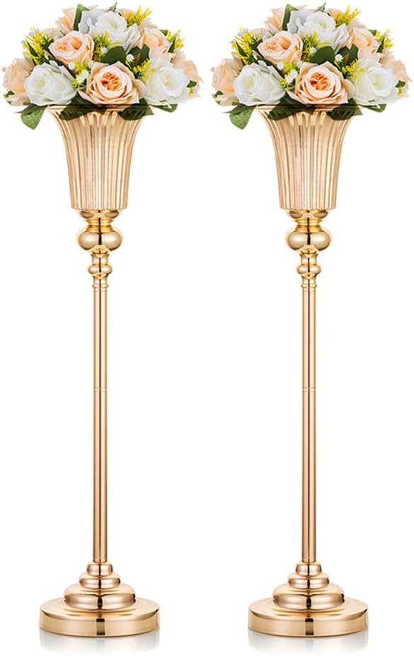 NUPTIO Gold Vase Centrepieces Tall: 2 Pcs 67.8cm Wedding Table Centerpieces Trumpet Vases Metal Flower Stand for Party Anniversary Ceremony Birthday Decorations
