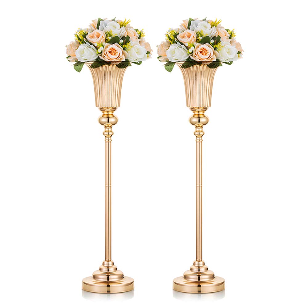 NUPTIO Gold Vase Centrepieces Tall: 2 Pcs 67.8cm Wedding Table Centerpieces Trumpet Vases Metal Flower Stand for Party Anniversary Ceremony Birthday Decorations