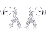 AoedeJ Hypoallergenic Paris Eiffel Tower Stud Earrings 925 Sterling Silver Small Earrings Stud Gift for Women
