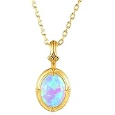 ixluck Sterling Silver Opal Necklace Gold Plated Antique Simple October Birthstone Jewelry for Women