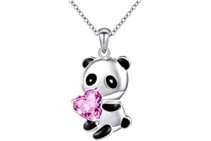 CUTEAM Cute Pendant Necklace, Heart-shaped Rhinestone Decorated Panda Pendant Necklace Exquisite Jewelry Cartoon Necklace for Daily Wear Pink 45cm/17.72"