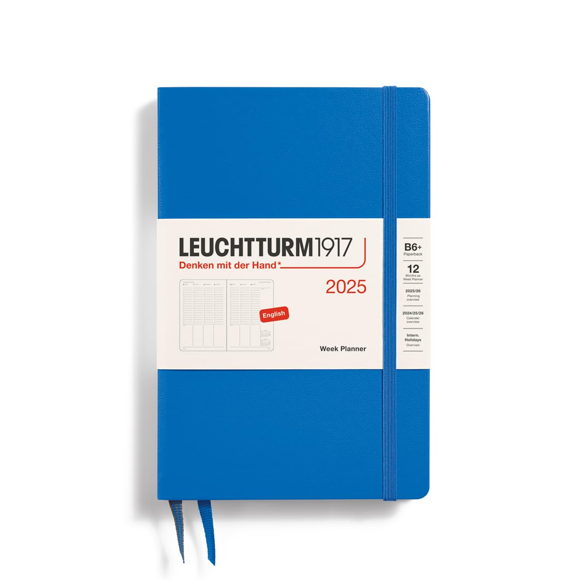 LEUCHTTURM1917 371025 Weekly Planner 2025, Paperback B6+ Hardcover - 12-Month Calendar, Lined - Sky, English