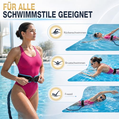 2026 Premium Swimming Belt for Pool, 4-10 m Magnetic Swimming Belt Adult for Pool, Adjustable Swimming Belt with Elastic Rubber Bands, Swimming Aid Suitable for Swimming Training