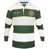 Croker Green and White Striped Rugby Jersey - Cotton Polyester Embroidered Long Sleeve Polo Shirt Perfect for StPatrick's Day