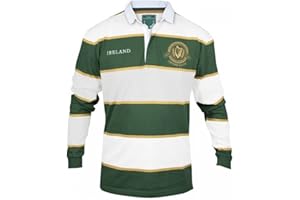Croker Green and White Striped Rugby Jersey - Cotton Polyester Embroidered Long Sleeve Polo Shirt Perfect for StPatrick's Day