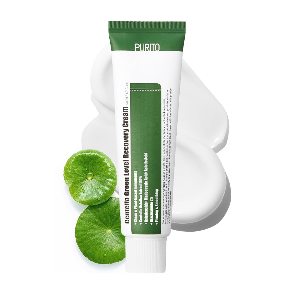 PURITO, Centella Green Level Recovery Cream 50ml/ 1.7 fl.oz Cica face cream, Sensitive skin, Age Spots, Skin Tone, Firming, soothing,