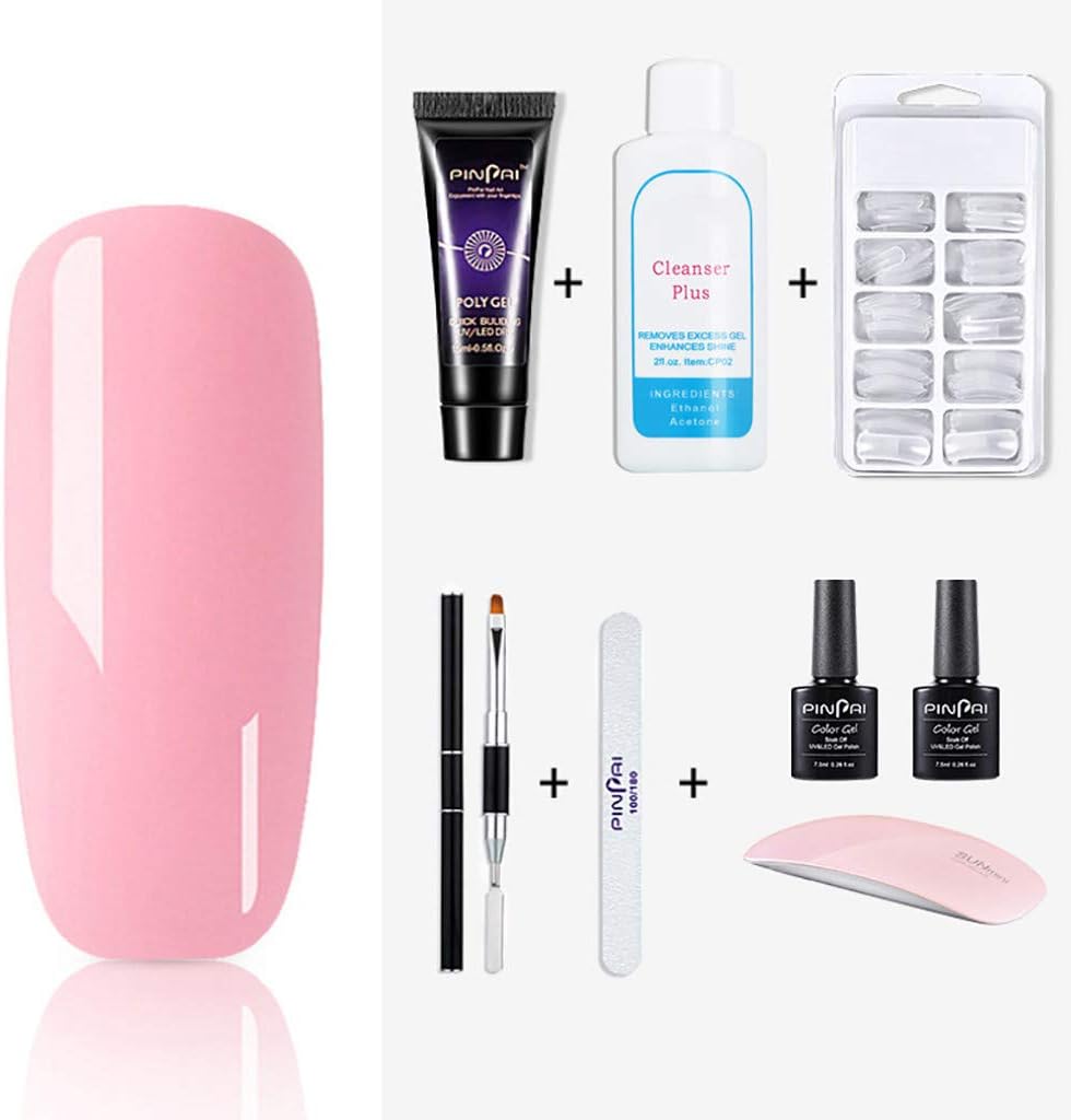 Poly Gel Nail Kit Quick Nail Extension UV Builder Set with Extension Nail Builder Manicure Tool Kit for Starter and Professional, Acrylic Tips Manicure Salon Tool Set (A)