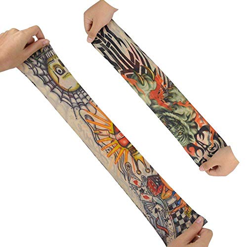 Pinkiou Arm Sleeves Temporary Tattoo Outdoor Sun Protective Cover Body Art Fake Arm Accessories 6 pcs Tattoo Sleeves (L)