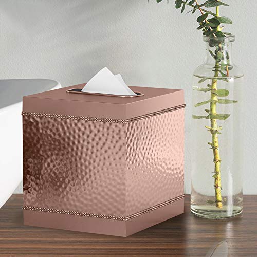 nu steel HSC9H Square Metal Paper Facial Tissue Box Cover Holder for Bathroom Vanity Countertops, Bedroom Dressers, Nightstands, Desks and Tables Copper Finish - Thumbnail 2