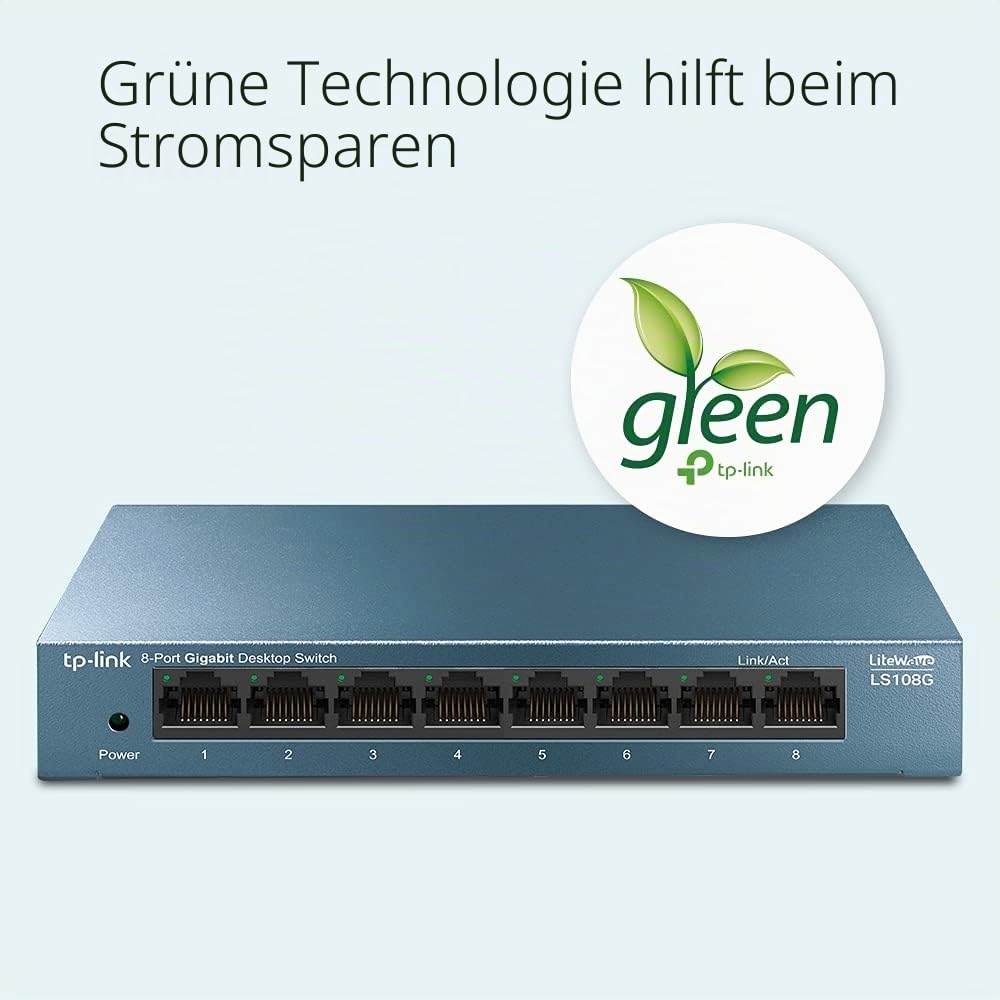 TP-Link TL-LS108G LAN Switch 8 Port Netzwerk Switch (Plug-and-Play Gigabit Switch LAN Splitter, Ethernet Hub lüfterlos, robustes Metallgehäuse) 5