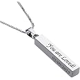 EVER2000 Personalized 3D Vertical Bar Necklace, Custom Necklace Engraved with Any Name Pendant Jewelry Gift