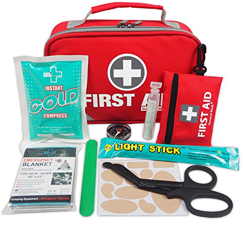 2-in-1 First Aid Kit (215 Piece) + Bonus 43 Piece Mini First Aid Kit - Includes Emergency Blanket, Bandage, Scissors for Home, Car, Camping, Office, Boat, and Traveling