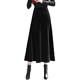 Leyoutx Women's Vintage Velvet High Waist Winter Thicken Pleated A-Line Swing Maxi Skirts