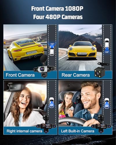 NHOPEEW 5 Canales 360° Dashcam de cámara, grabadora de conducción Delantera 1080P, grabación en Bucle, Monitor de Aparcamiento 24 Horas, detección de Movimiento, visión Nocturna