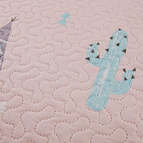 3 Pieces Girls Cute Cartoon Cactus Quilt Set Coverlet Twin Size,Colorful Cacti Succulent Plants Pyramids Reversible Printed Quilted Bedspread Bedding Sets with 2 Pillow Sham (Twin, Pink Cactus)