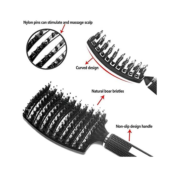 Bargainbuys-Boar-Bristle-Curved-Vent-Brush-and-Detangler-Professional-Styling-Hair-Brush-for-Men-WomenReducing-Hair-Breakage-and-FrizzySuitable-for-All-Hair-TypesUnisex-Black FIXHAIR Natural Boar Bristles Hair Brush for Men,Women,Teenage Girls,Detangling Hairbrush For Extensions,Reduce Breakage…