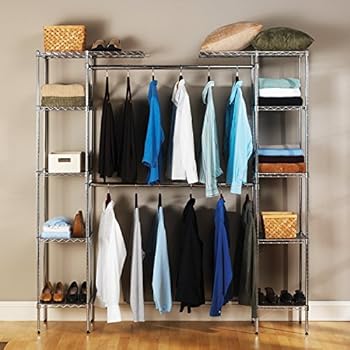Seville Classics Double-Rod Expandable Clothes Rack Closet Organizer System, 58