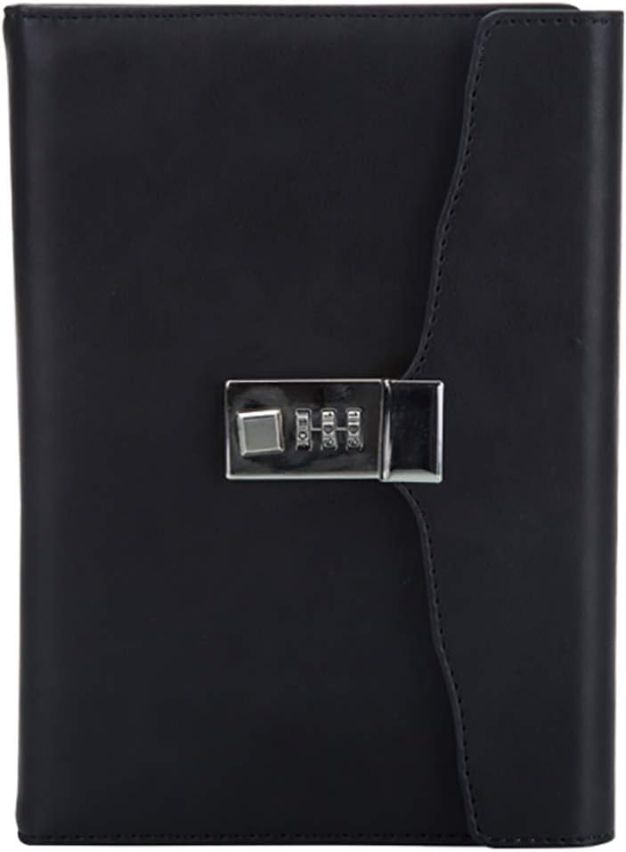 Lirener Vintage Tri-fold PU Leather Password Lock Notebook, A5 Secret Diary Journal Sketchbook Daily Planner Agenda Notepad with Combination Lock Pen Holder and Card Slots, 150x220mm