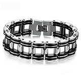 LEADCIN Masculine Mens Bike Chain Bracelet Stainless Steel Link, Silver Black Stone ... (1)