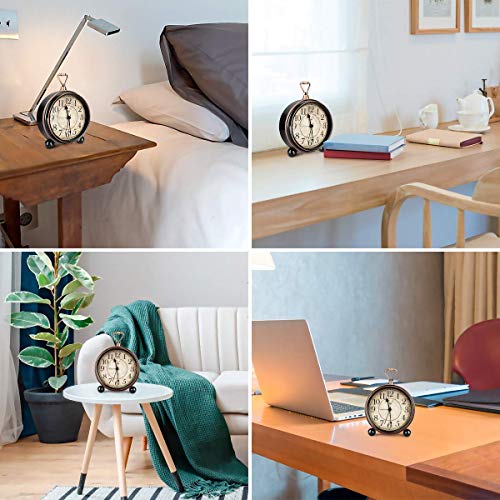 INTSUN Classic Retro Alarm Clock, Bed Alarm Clock Battery Operated Desk Clock Metal Silent Alarm Clock for Bedrooms, Non Ticking (Black, Battery Excluded) - Thumbnail 6