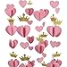 Mybbshower Gold Pink 3D Paper Heart Crown Garland Girl Princess Birthday Party Nursery Room Decor Balloon Tail Pack of 5