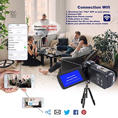 CofunKool Camcorder 1080P 26MP Video Camera WiFi Vlogging Camera for YouTube, 270° Flipping 3.0" IPS Touch Screen, IR Night Vision, with Microphone Remote Control Mini Tripod, Support USB, TV Output