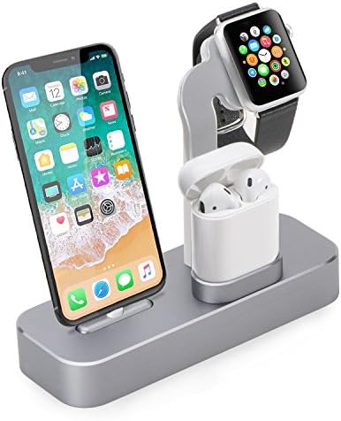 Apple Watch Stand, Xboun iPhone Charger Stand, Aluminum Apple Watch Charging Stand AirPods Stand Charging Docks Holder for AirPods/Apple Watch Series 1/2/3, iPhone X/8 Plus/7 Plus &amp; More (Space Gray)