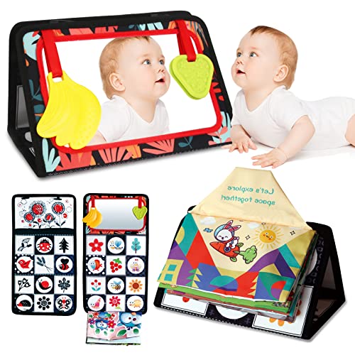 Tummy Time Baby Mirror Toys, High Contrast Black and White Baby Toys 0