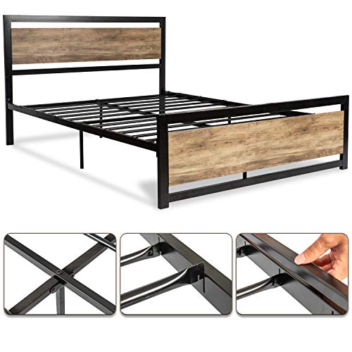 Amooly Full Size Metal Bed Frame with Wood Headboard Platform Bed Frame/Strong Slat Support/Easy Assembly/Box Spring Optional - Thumbnail 3