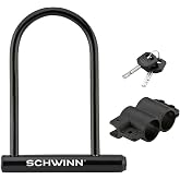 Schwinn Bike U-Lock with Keys, 12 mm x 7.5 inches, Black, Vinyl Coated Steel Shackle, Mounting Bracket for Storage and Transport, Anti Theft Protection, Shackle Bike Lock for Security