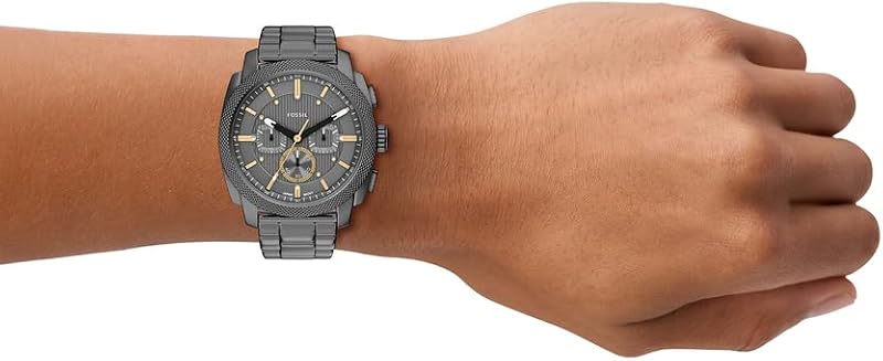New Machine Reloj para Hombre, Movimiento cronógrafo de Cuarzo de 44 mm con Correa de Acero Inoxidable o Cuero, Gris Suave, Pulsera — foto 2 de 6