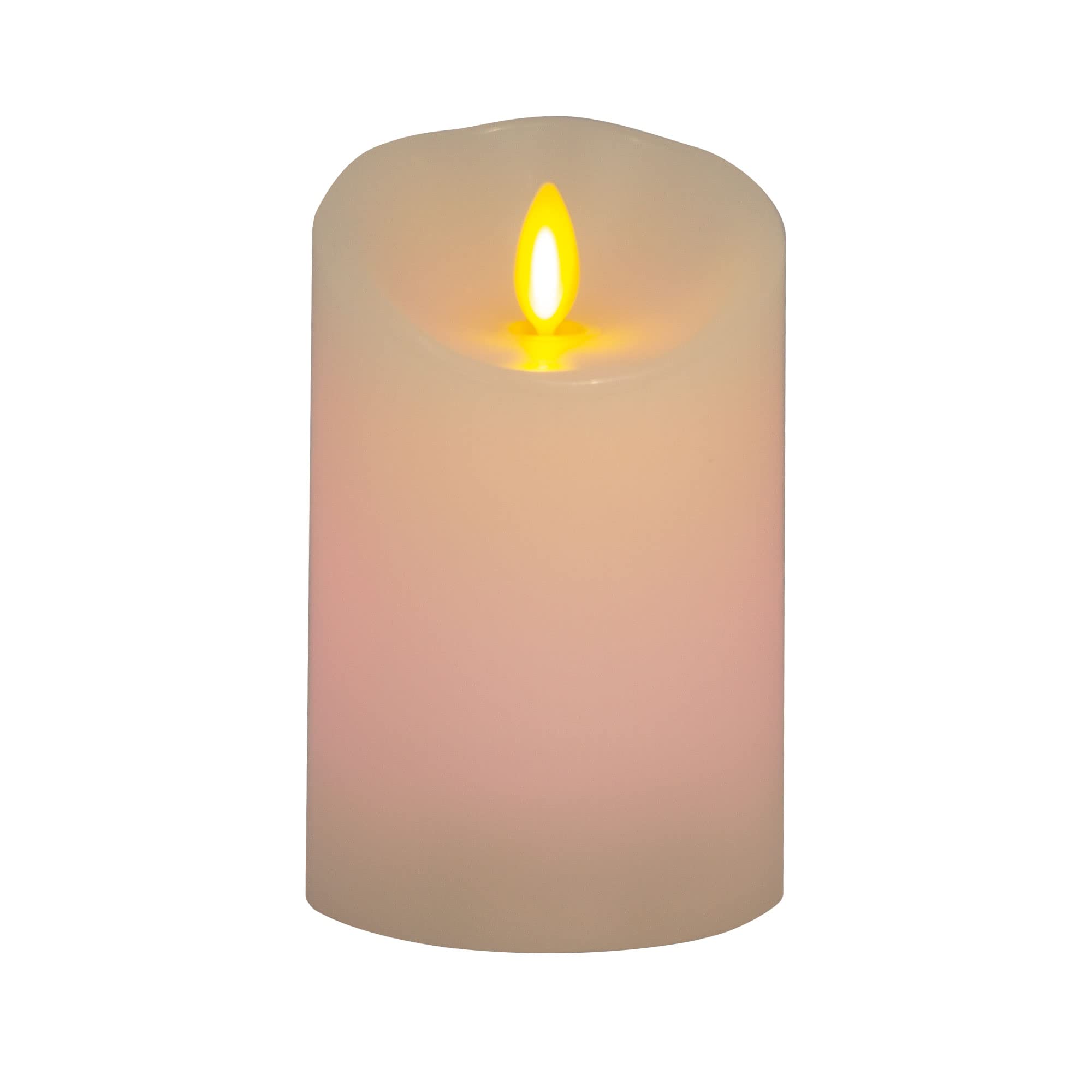 Luminara Colour Changing Flameless Pillar Moving Flame LED Candle, Scalloped Edge, Real Wax, with a Colour Changing Remote (Included). Unscented, White Candle (3 x 4.5-inch)