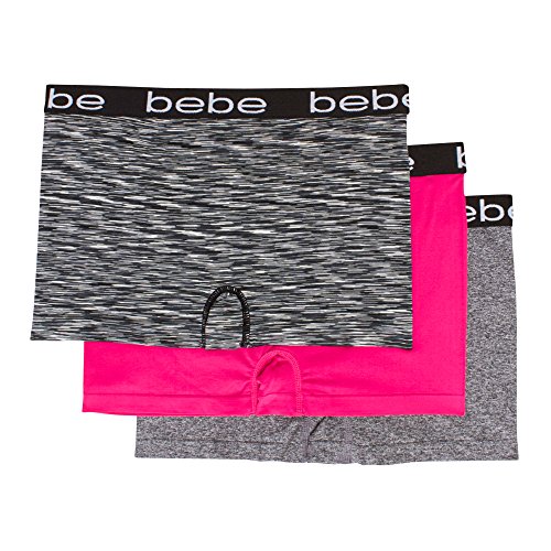 bebe Intimates Bebe Women's Multi Pack Seamless Underwear Boyshort Elastic Waistband Panties Black Spacedye/Miami Pink/Charcoal Grey 1X
