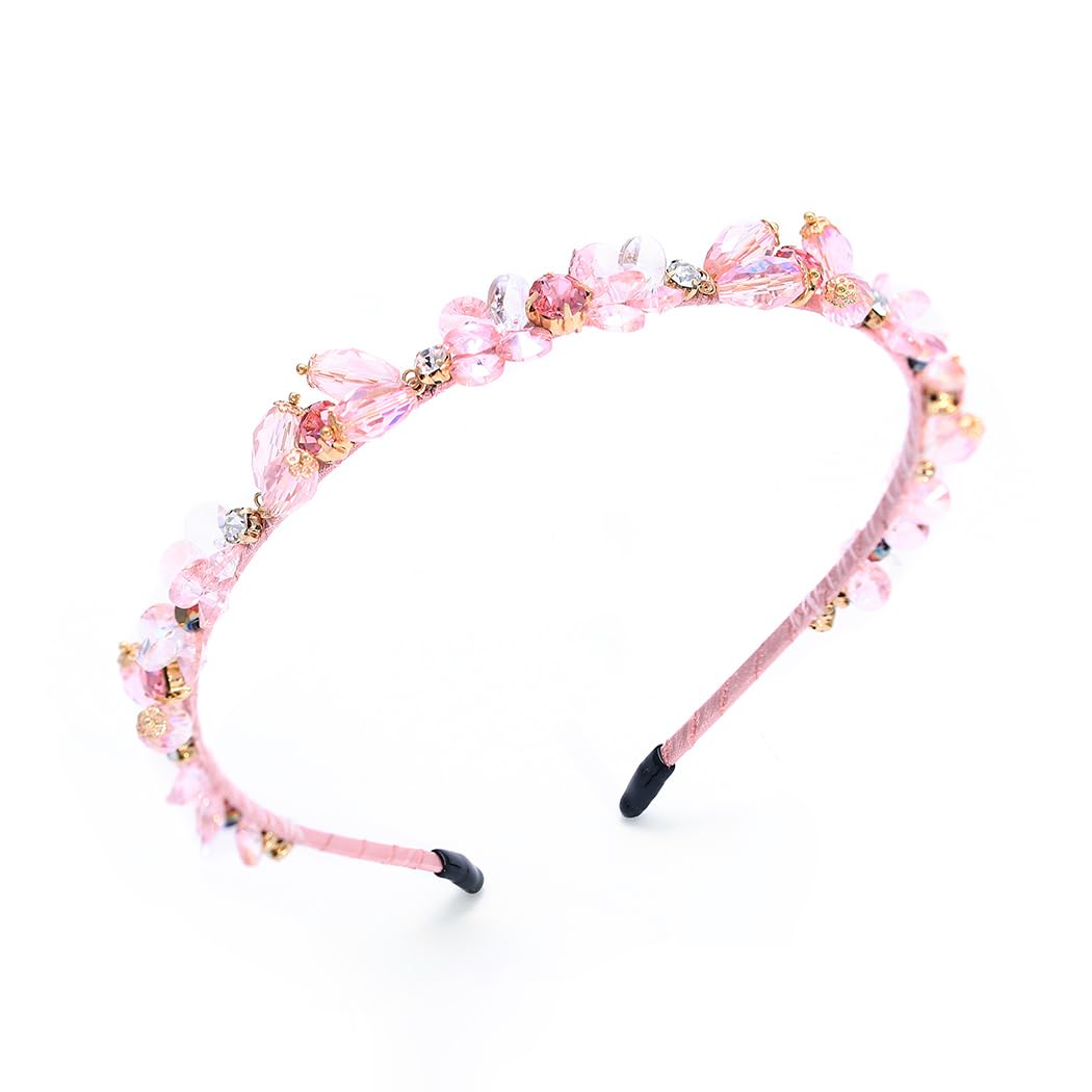 IYOU Glitter Rhinestone Headband Pink Crystal Hair Bands Thin Retro Party Prom Hair Accessories for Women