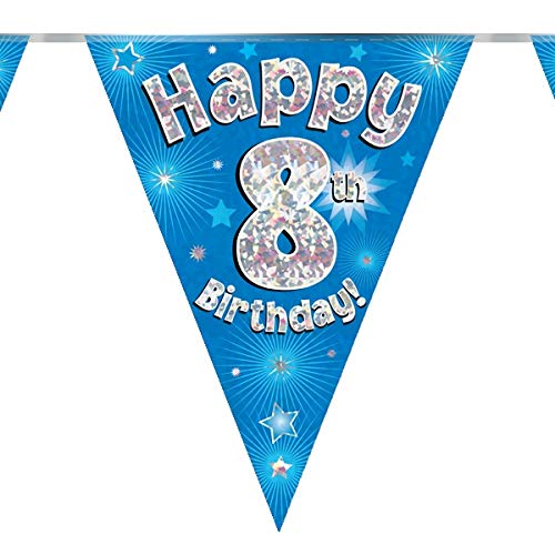 8th Birthday Blue Birthday Party Flag Banner Bunting Age 8