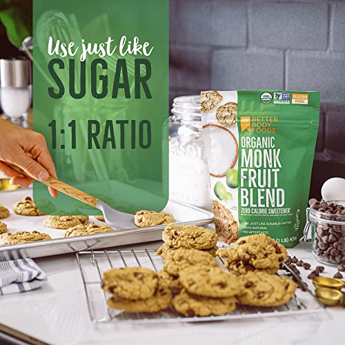 BetterBody Foods Organic Monk Fruit Sweetener Blend, Raw Cane Sugar