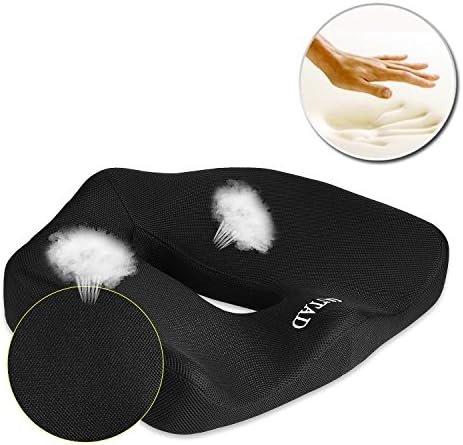 GraceU Coccyx Orthopedic Memory Foam Office Chair and Car Seat Cushion for Back Pain and Sciatica Relief (Black)
