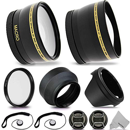 52mm Lens Accessories Kit with 52mm 2X Telephoto Lens Hood, 52mm Wide